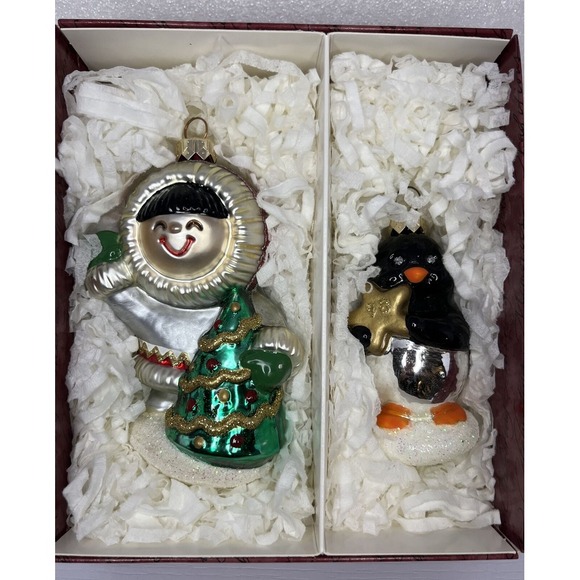 Hallmark Crown Reflections 1998 Frosty‎ Friends Blown Glass Set of 2 Ornaments - Picture 1 of 7